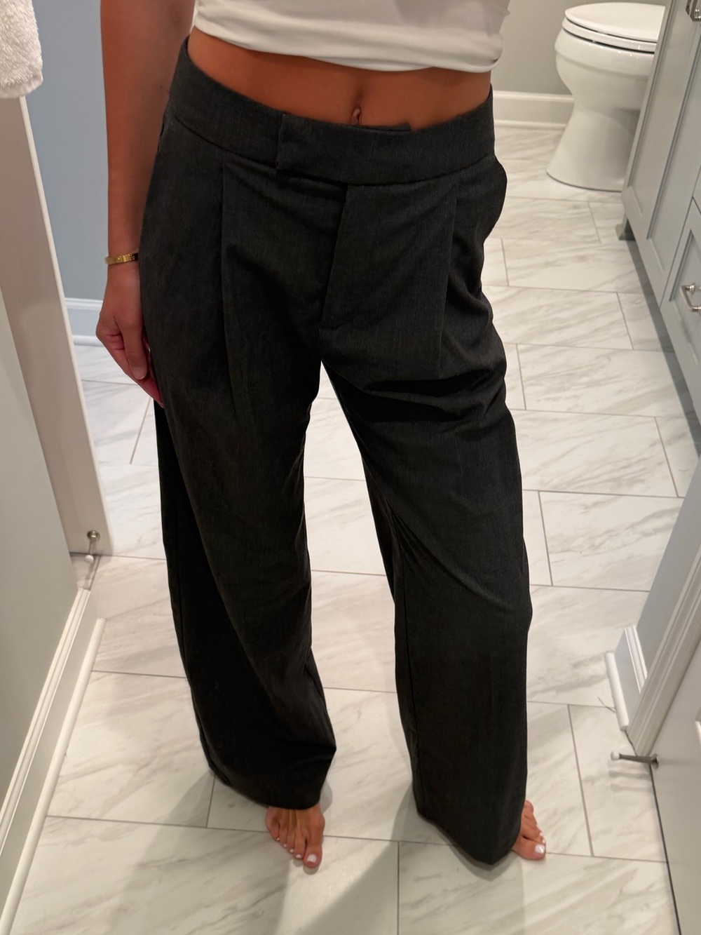 Zara Wide-Leg High-Waist Dark Gray Women's Trousers